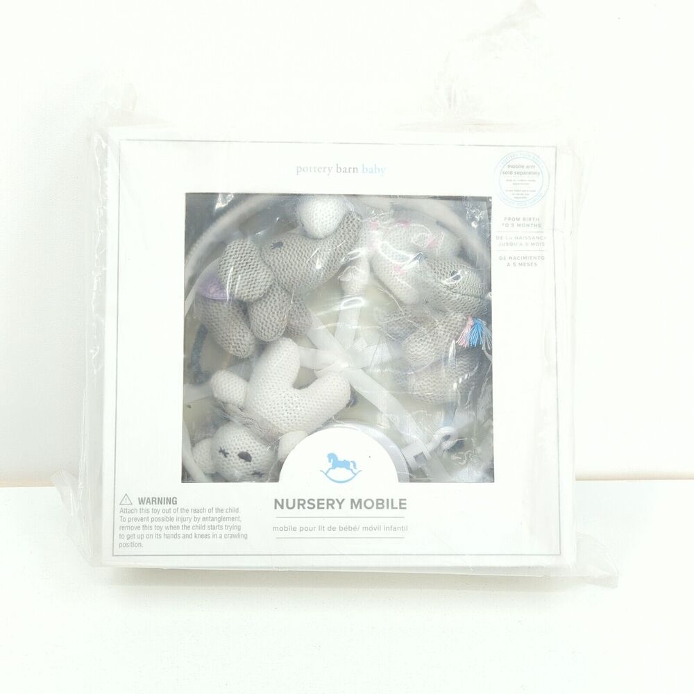 POTTERY BARN Baby Nursery Mobile Knit Animals Brahms Lullaby Elephant Bear NEW